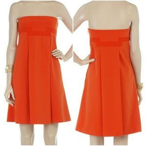 DVF Kacia Bandeau Orange Pleated Tube Dress Size 4